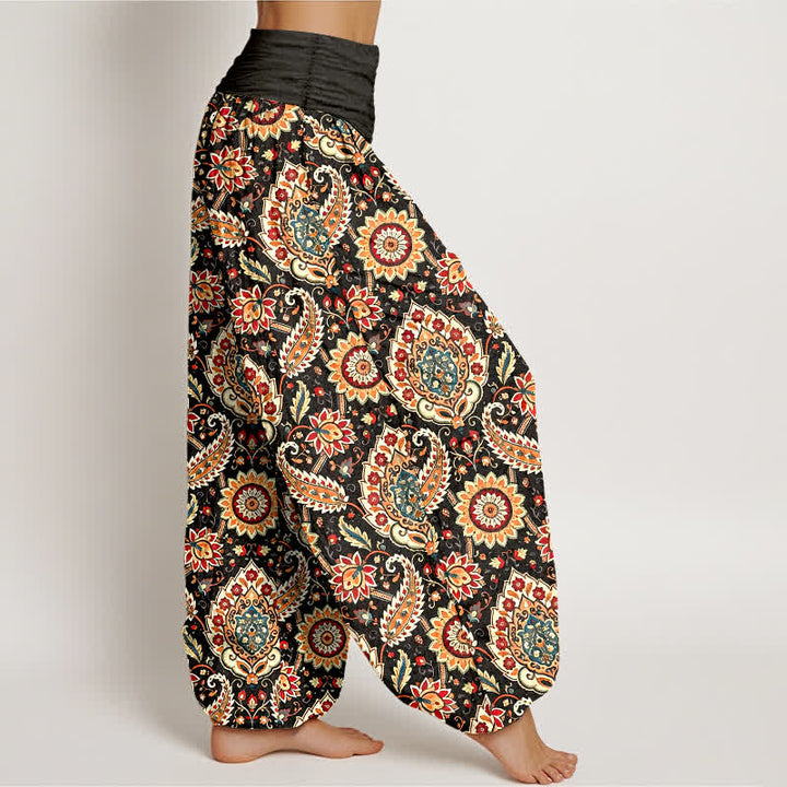 Buddha Stones Bawełniane spodnie damskie typu harem z elastycznym pasem i wzorem mandali w stylu paisley w stylu boho - image 1