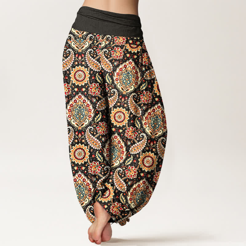 Buddha Stones Bawełniane spodnie damskie typu harem z elastycznym pasem i wzorem mandali w stylu paisley w stylu boho - image 2