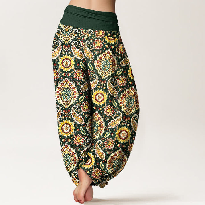 Buddha Stones Bawełniane spodnie damskie typu harem z elastycznym pasem i wzorem mandali w stylu paisley w stylu boho - image 5