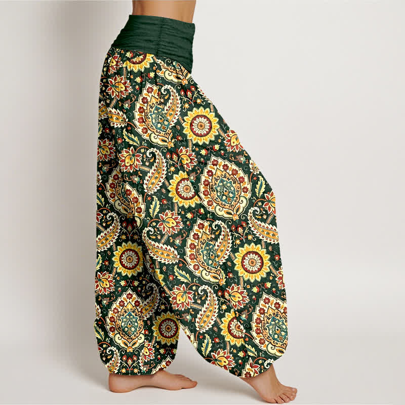 Buddha Stones Bawełniane spodnie damskie typu harem z elastycznym pasem i wzorem mandali w stylu paisley w stylu boho - image 4