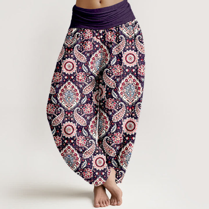 Buddha Stones Bawełniane spodnie damskie typu harem z elastycznym pasem i wzorem mandali w stylu paisley w stylu boho - Fioletowy - US16, UK/AU20, EU48 (3XL) - image 6