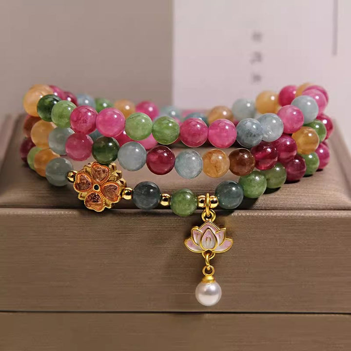 Buddha Stones Bransoletka z koralikami i zawieszkami Rainbow Turmalin Lotus Wisdom Triple Wrap - image 4