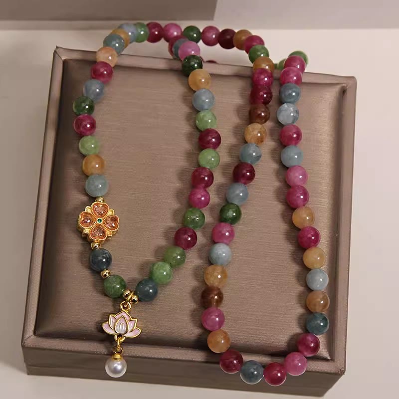 Buddha Stones Bransoletka z koralikami i zawieszkami Rainbow Turmalin Lotus Wisdom Triple Wrap - image 3