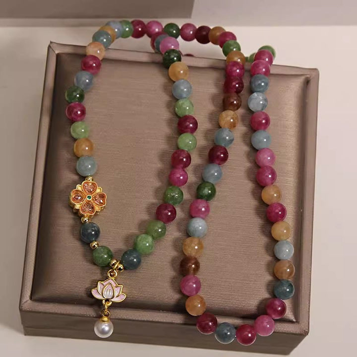 Buddha Stones Bransoletka z koralikami i zawieszkami Rainbow Turmalin Lotus Wisdom Triple Wrap - image 3
