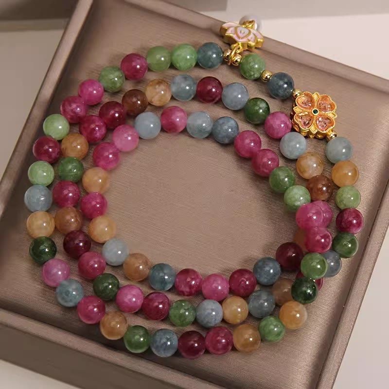 Buddha Stones Bransoletka z koralikami i zawieszkami Rainbow Turmalin Lotus Wisdom Triple Wrap - image 2