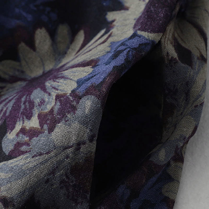 Buddha Stones Wiosenna sukienka damska w stylu vintage z kołnierzykiem stójkowym, zapinana na guziki, z kwiatowym nadrukiem, z rękawami do łokci i kieszeniami - image 6