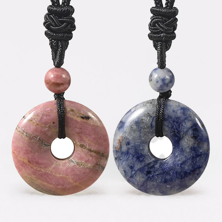 Buddha Stones Naszyjnik Fortune z klamrą Peace Buckle z naturalnego rodonitu i szarego agatu - image 0