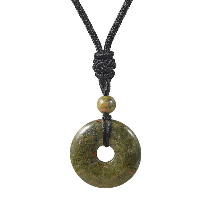 Buddha Stones Naszyjnik Fortune z klamrą Peace Buckle z naturalnego rodonitu i szarego agatu - Naturalny unakit (kolor może się różnić) - image 7