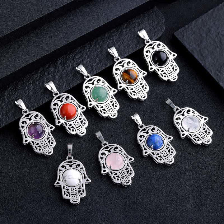 Buddha Stones Naszyjnik z kryształu z naturalnego czarnego obsydianu i palmy Hamsa - image 21