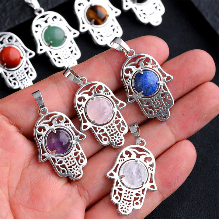 Buddha Stones Naszyjnik z kryształu z naturalnego czarnego obsydianu i palmy Hamsa - image 22