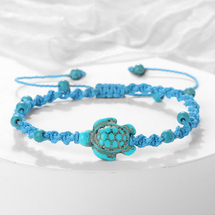 Buddha Stones Bransoletka ochronna z plecionej liny z motywem żółwia turkusowego - Błękitna lina - image 16