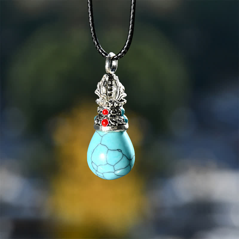Buddha Stones Naturalny turkusowy naszyjnik z tygrysim okiem i sznurem mądrości - Naturalny turkus (kolor może się różnić) - image 0