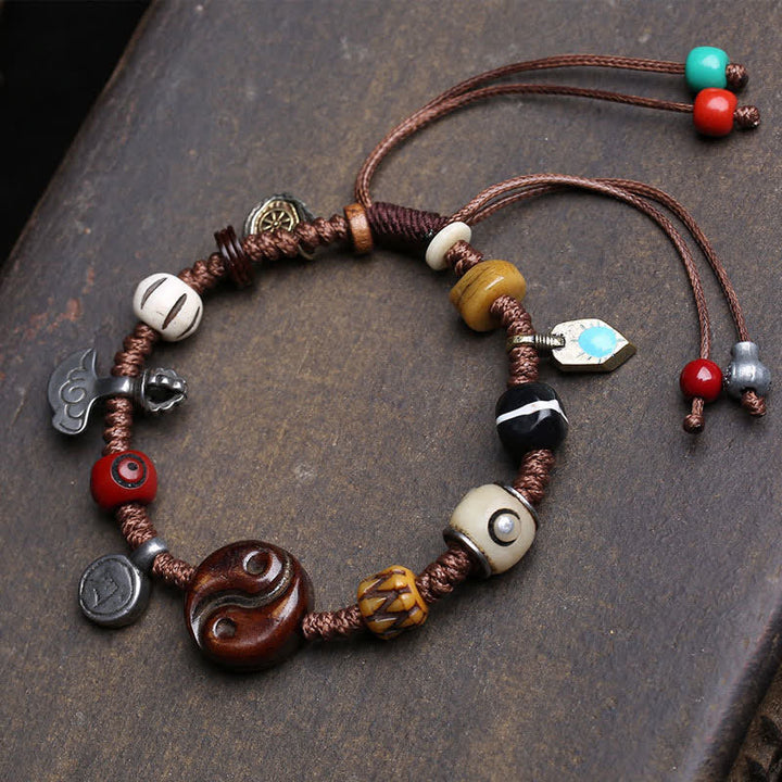 Buddha Stones Bransoletka równowagi z plecionej liny Bone Yin Yang - Yin Yang (obwód nadgarstka: 17-23 cm) - image 0