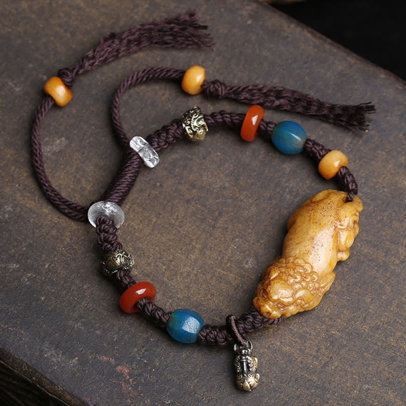 Buddha Stones Bransoletka na szczęście z plecionej liny Bone PiXiu - image 1