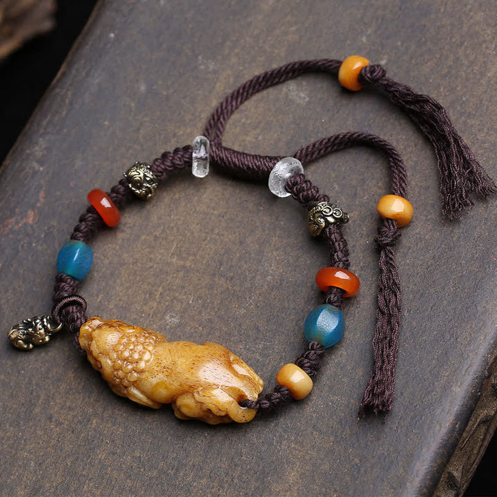 Buddha Stones Bransoletka na szczęście z plecionej liny Bone PiXiu - Pi Xiu (obwód nadgarstka: 17-23 cm) - image 0