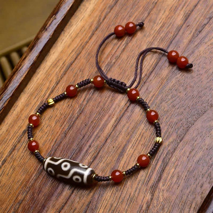 Buddha Stones Bransoletka ochronna z plecionej liny z agatu południowego Dzi Beads South Red - Agat Południowoczerwony (obwód nadgarstka: 17-23 cm) - image 1