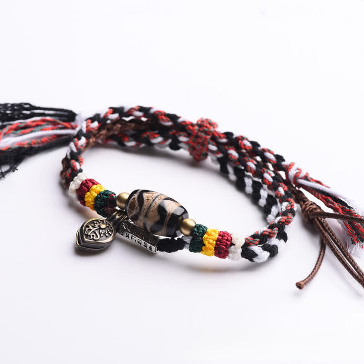 Buddha Stones Bransoletka Om Mani Padme Hum z koralików Dzi Beads z podwójnym owinięciem i plecioną liną - image 4