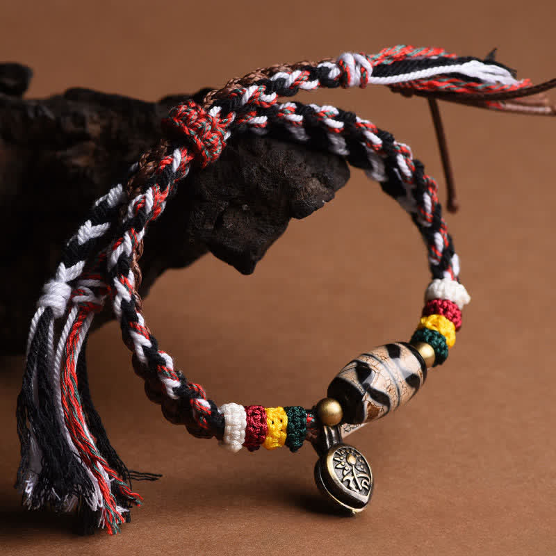 Buddha Stones Bransoletka Om Mani Padme Hum z koralików Dzi Beads z podwójnym owinięciem i plecioną liną - image 2