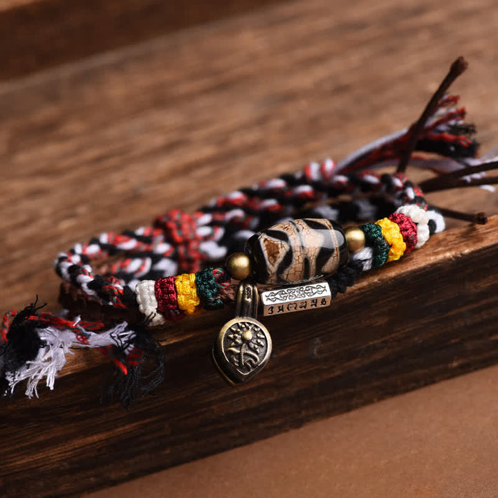 Buddha Stones Bransoletka Om Mani Padme Hum z koralików Dzi Beads z podwójnym owinięciem i plecioną liną - image 9