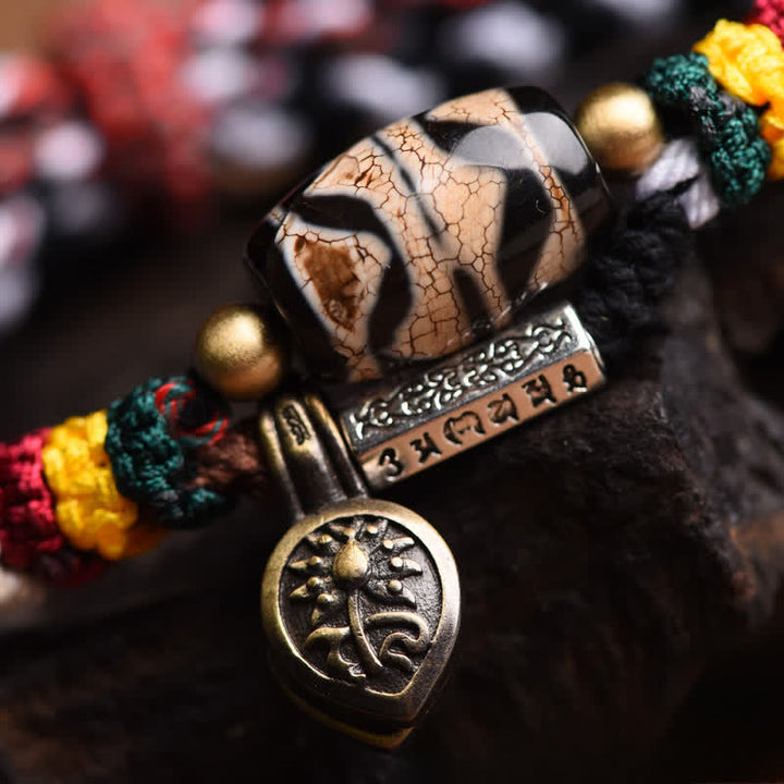 Buddha Stones Bransoletka Om Mani Padme Hum z koralików Dzi Beads z podwójnym owinięciem i plecioną liną - image 12