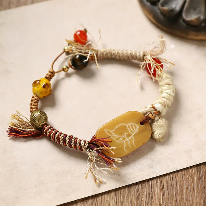 Buddha Stones Bransoletka pokoju z plecionej liny z motywem Bone Fu - Kość z wzorem muszli (obwód nadgarstka: 20-22 cm) - image 2