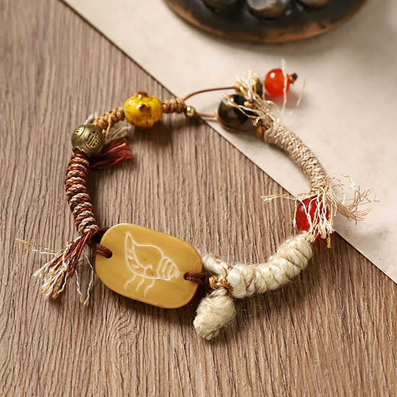 Buddha Stones Bransoletka pokoju z plecionej liny z motywem Bone Fu - image 3