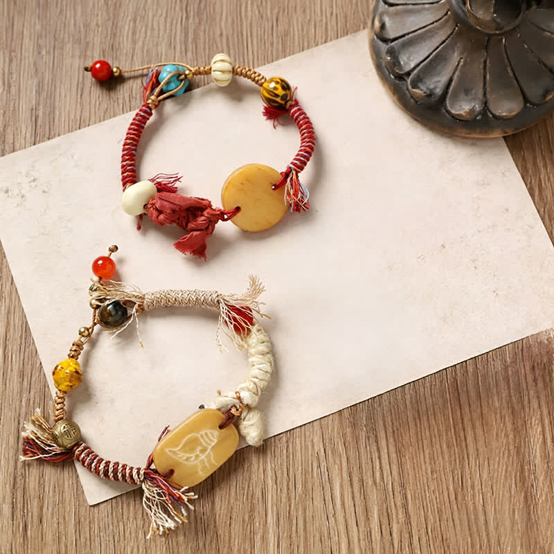 Buddha Stones Bransoletka pokoju z plecionej liny z motywem Bone Fu - image 8