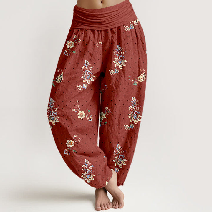 Buddha Stones Spodnie damskie haremki z elastycznej talii w stylu boho paisley z czystej bawełny i kwiatowym wzorem - Sjena - US16, UK/AU20, EU48 (3XL) - image 5