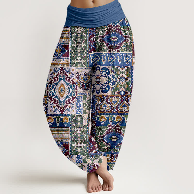 Buddha Stones Spodnie damskie typu harem z elastycznej talii w kolorze oliwkowym z wzorem mozaiki - RoyalBlue - US16, UK/AU20, EU48 (3XL) - image 8