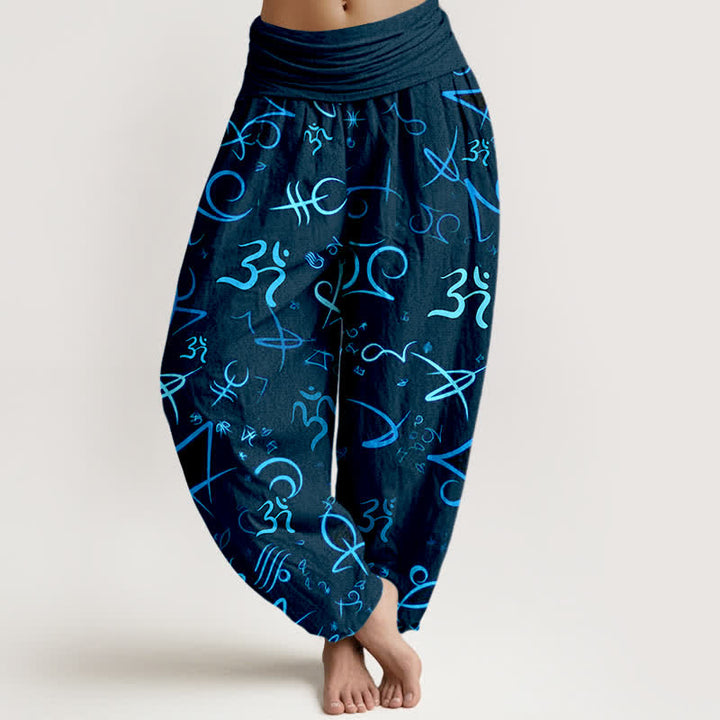 Buddha Stones Spodnie damskie typu harem z elastycznej talii, z czystej bawełny, w kolorze niebieskim, z symbolem OM - RoyalBlue - US16, UK/AU20, EU48 (3XL) - image 5