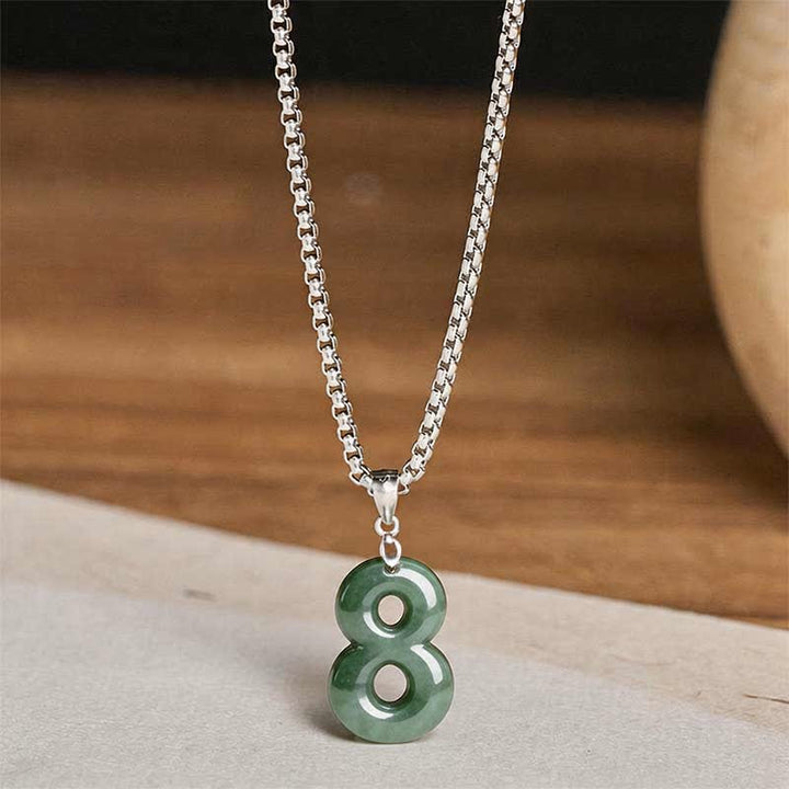 Buddha Stones Naturalny naszyjnik z łańcuszkiem z jadeitu i tytanu w kształcie cyfr 0-9, symbol dobrobytu - image 35