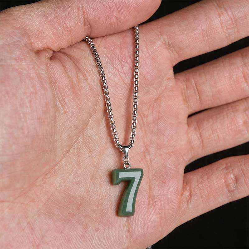 Buddha Stones Naturalny naszyjnik z łańcuszkiem z jadeitu i tytanu w kształcie cyfr 0-9, symbol dobrobytu - image 33