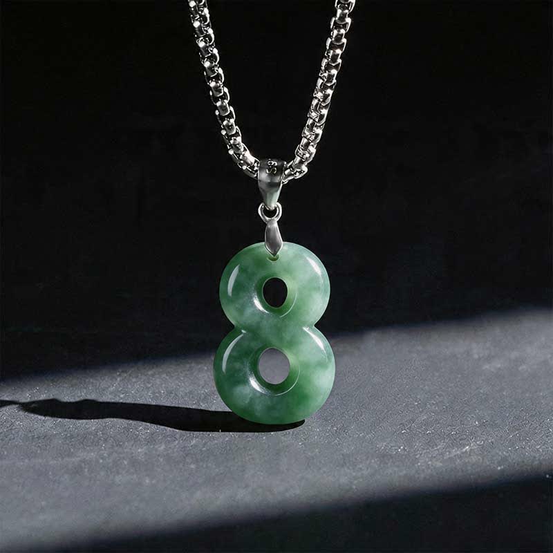Buddha Stones Naturalny naszyjnik z łańcuszkiem z jadeitu i tytanu w kształcie cyfr 0-9, symbol dobrobytu - 8 - image 34