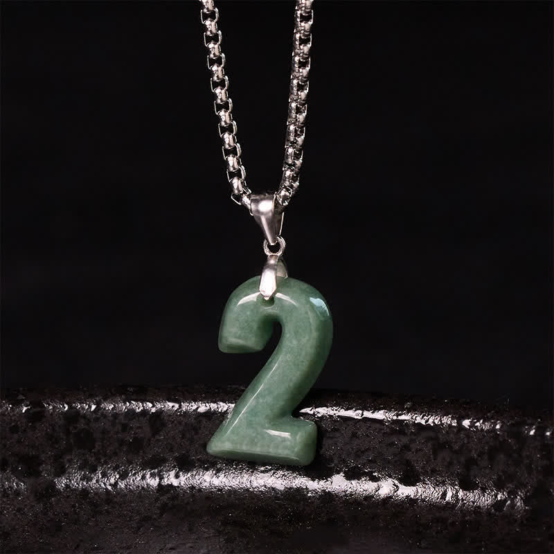 Buddha Stones Naturalny naszyjnik z łańcuszkiem z jadeitu i tytanu w kształcie cyfr 0-9, symbol dobrobytu - image 12