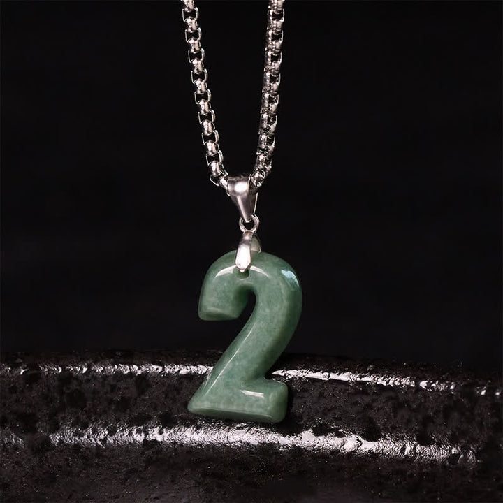 Buddha Stones Naturalny naszyjnik z łańcuszkiem z jadeitu i tytanu w kształcie cyfr 0-9, symbol dobrobytu - image 12
