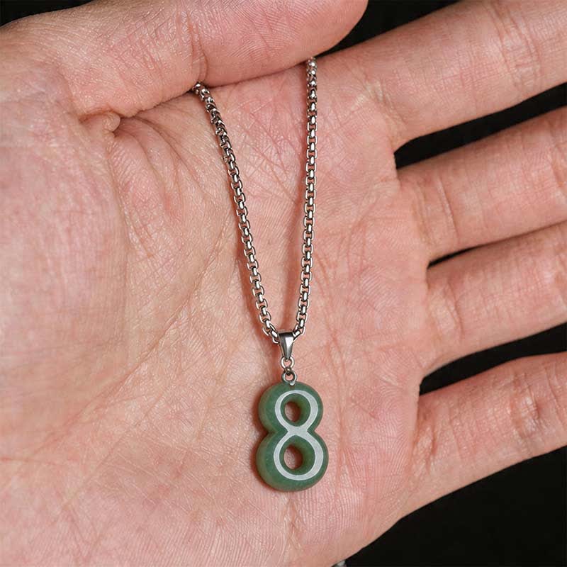 Buddha Stones Naturalny naszyjnik z łańcuszkiem z jadeitu i tytanu w kształcie cyfr 0-9, symbol dobrobytu - image 37