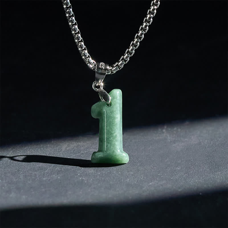 Buddha Stones Naturalny naszyjnik z łańcuszkiem z jadeitu i tytanu w kształcie cyfr 0-9, symbol dobrobytu - 1 - image 1