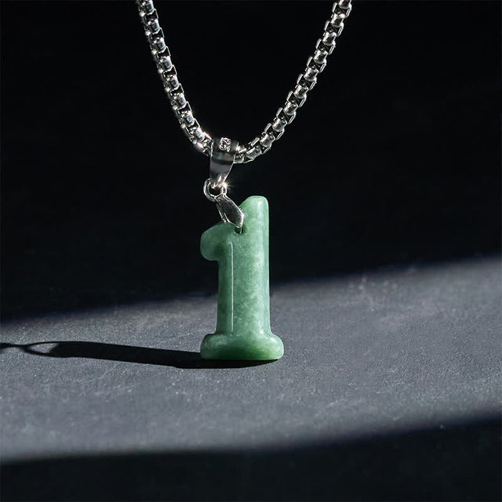 Buddha Stones Naturalny naszyjnik z łańcuszkiem z jadeitu i tytanu w kształcie cyfr 0-9, symbol dobrobytu - 1 - image 1