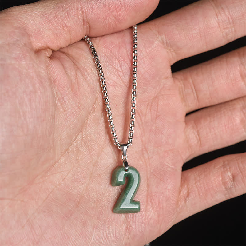 Buddha Stones Naturalny naszyjnik z łańcuszkiem z jadeitu i tytanu w kształcie cyfr 0-9, symbol dobrobytu - image 13