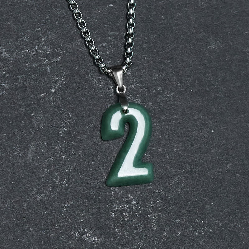 Buddha Stones Naturalny naszyjnik z łańcuszkiem z jadeitu i tytanu w kształcie cyfr 0-9, symbol dobrobytu - image 11