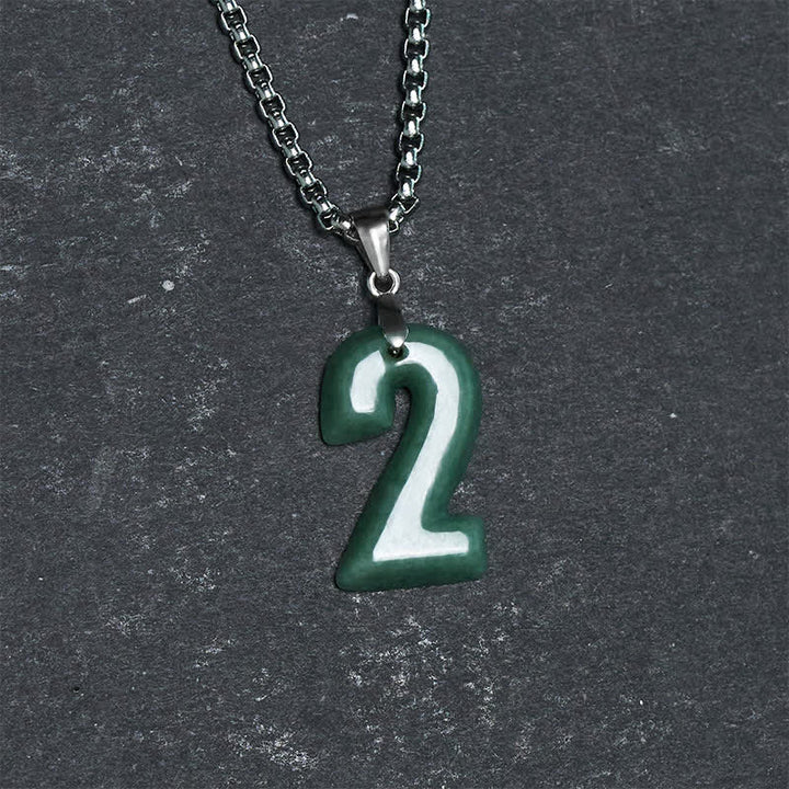 Buddha Stones Naturalny naszyjnik z łańcuszkiem z jadeitu i tytanu w kształcie cyfr 0-9, symbol dobrobytu - image 11