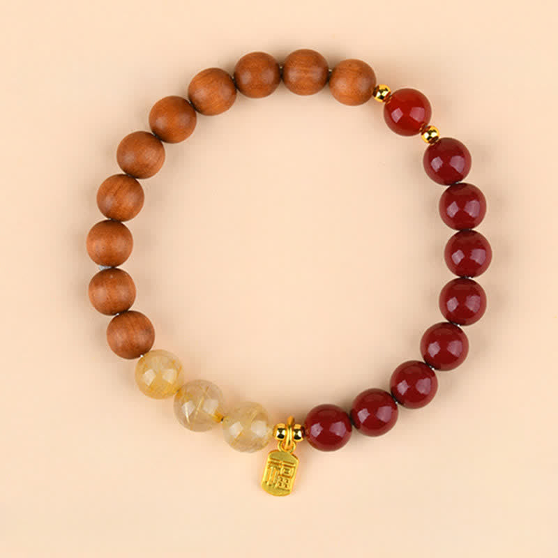 Buddha Stones Bransoletka z kwarcu truskawkowego i cytrynu, pięć elementów Fu, charakter szczęścia - Drewno Ogień Ziemia (obwód nadgarstka: 15–16 cm) - image 14