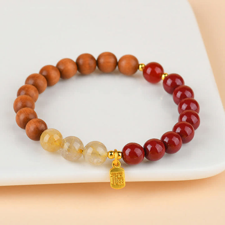 Buddha Stones Bransoletka z kwarcu truskawkowego i cytrynu, pięć elementów Fu, charakter szczęścia - image 15