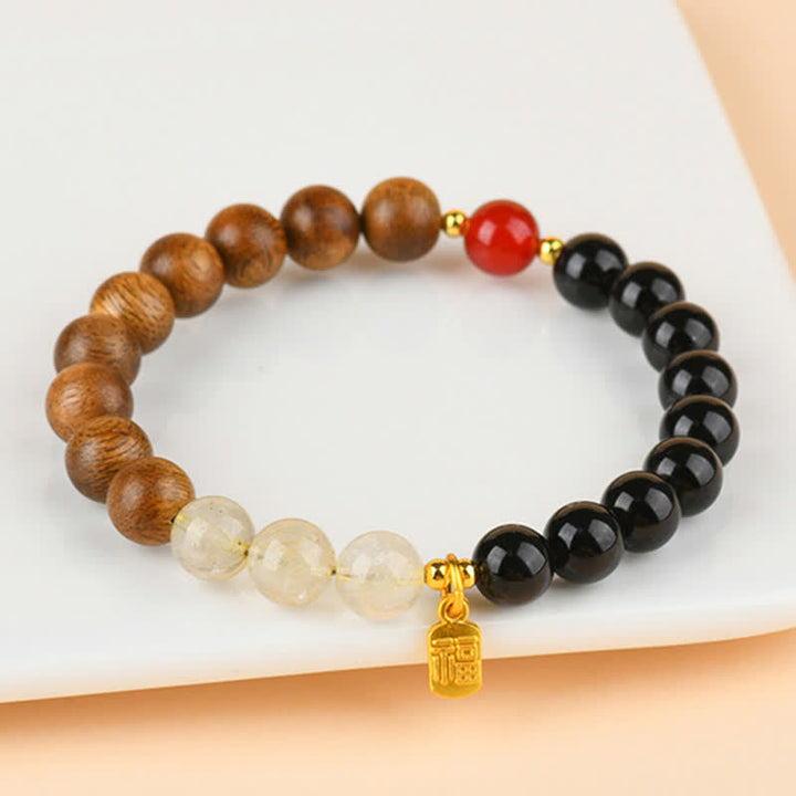 Buddha Stones Bransoletka z kwarcu truskawkowego i cytrynu, pięć elementów Fu, charakter szczęścia - image 20
