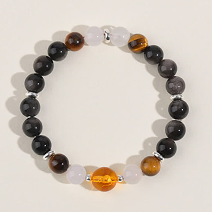 Buddha Stones Bransoletka ochronna z obsydianu z naturalnym połyskiem i kryształami chińskiego zodiaku - image 1