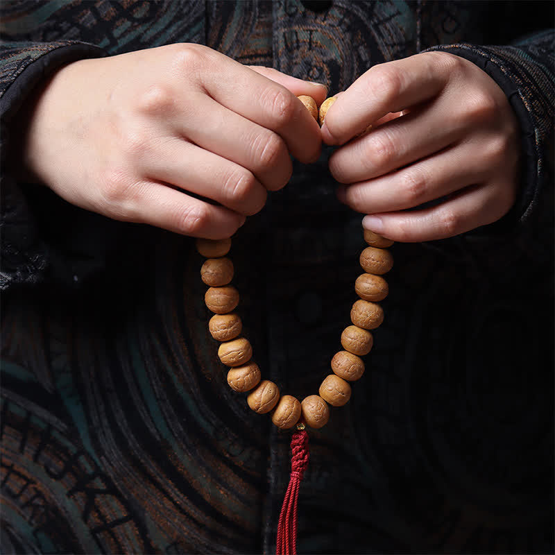 Buddha Stones Tybetańska grawerowana mala na nadgarstek z frędzlami i okiem feniksa - image 2