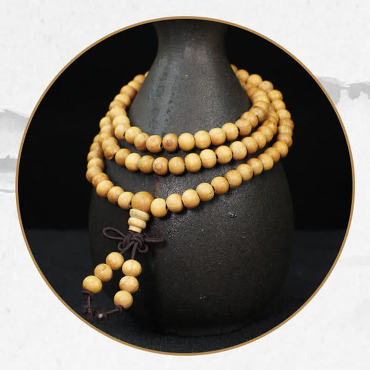 Buddha Stones Peach Wood Wealth, ręcznie polerowana, wiązana Mala z 108 koralikami - image 9
