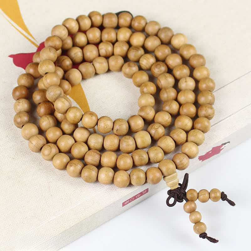 Buddha Stones Peach Wood Wealth, ręcznie polerowana, wiązana Mala z 108 koralikami - 8 mm - Normalna - Drewno brzoskwiniowe (ochrona♥oczyszczanie) - image 1