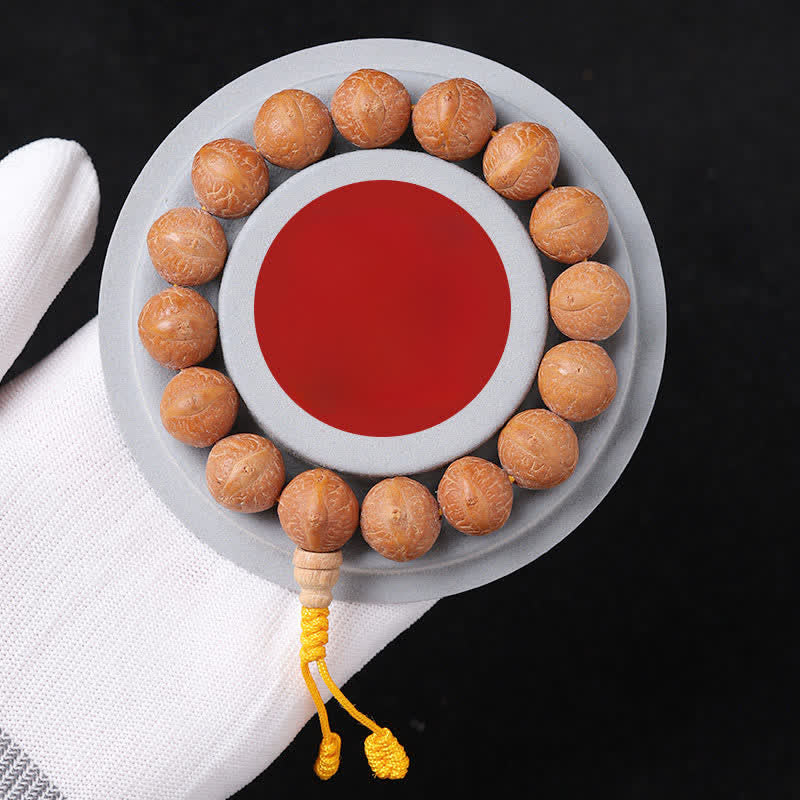 Buddha Stones Ręcznie rzeźbiona etniczna mala na nadgarstek z motywem mądrości Bodhi i oka feniksa - Phoenix Eye Barrel Wrist Mala - 14 mm - Oko Feniksa Bodhi (Ochrona ♥Mądrość) - image 2