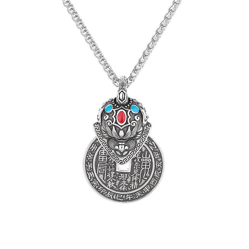 Buddha Stones Miedziany naszyjnik z monetą chińską PiXiu i emalią w stylu vintage - image 3